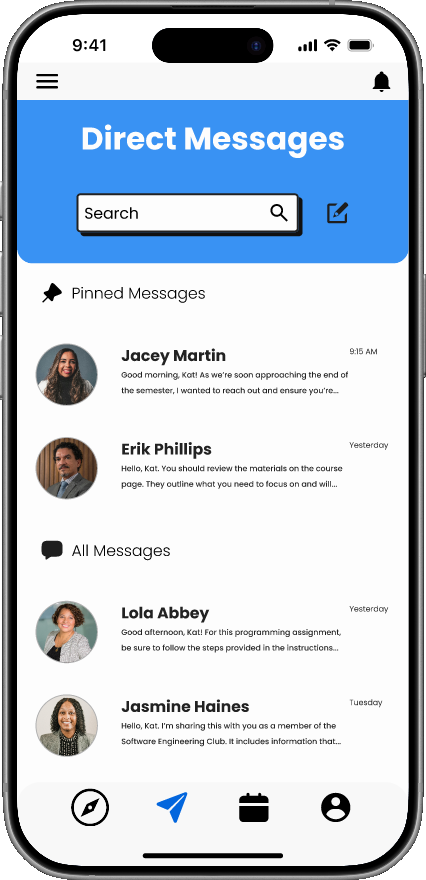 Direct messages screen