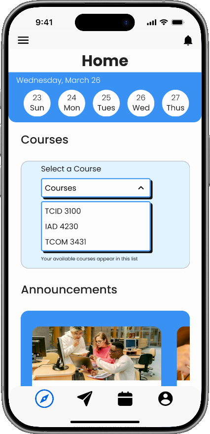 Campus Compass home screen