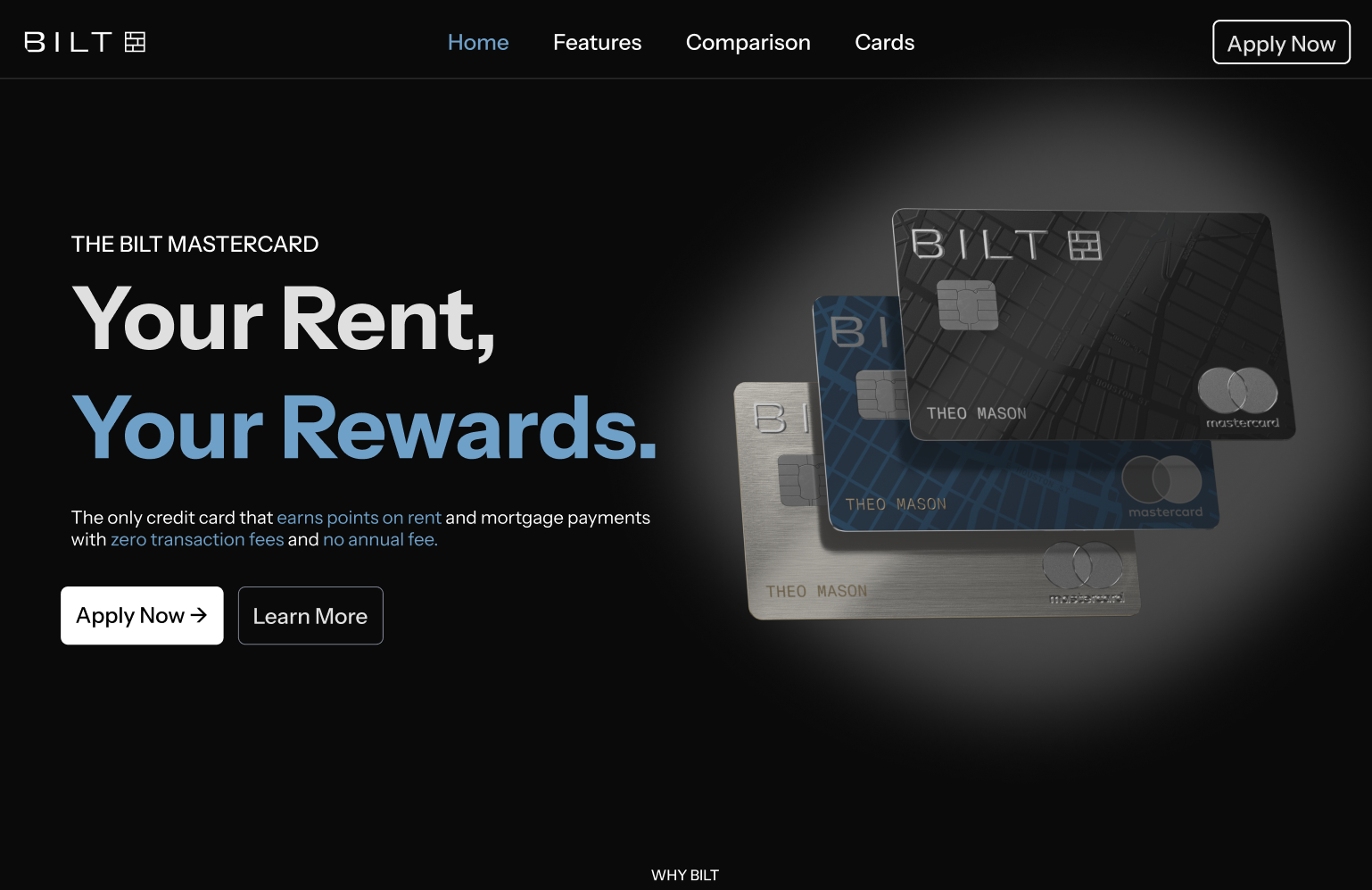 Screenshot of the final BILT Credit Card home page design